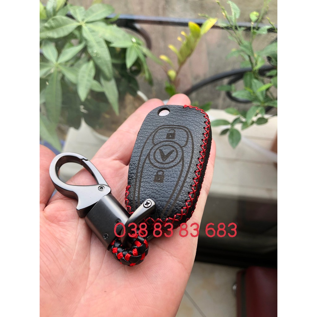 Bao da chìa khoá Vinfast Fadil handmade da bò thật 100%, khắc tên và SDT lên bao da