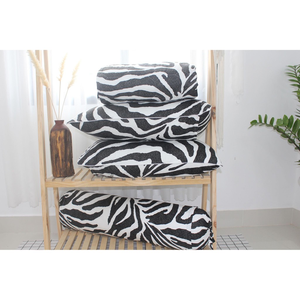 Bộ drap gối 4 món 100% cotton thiên nhiên Kha Ly-Vằn Ngựa Đen