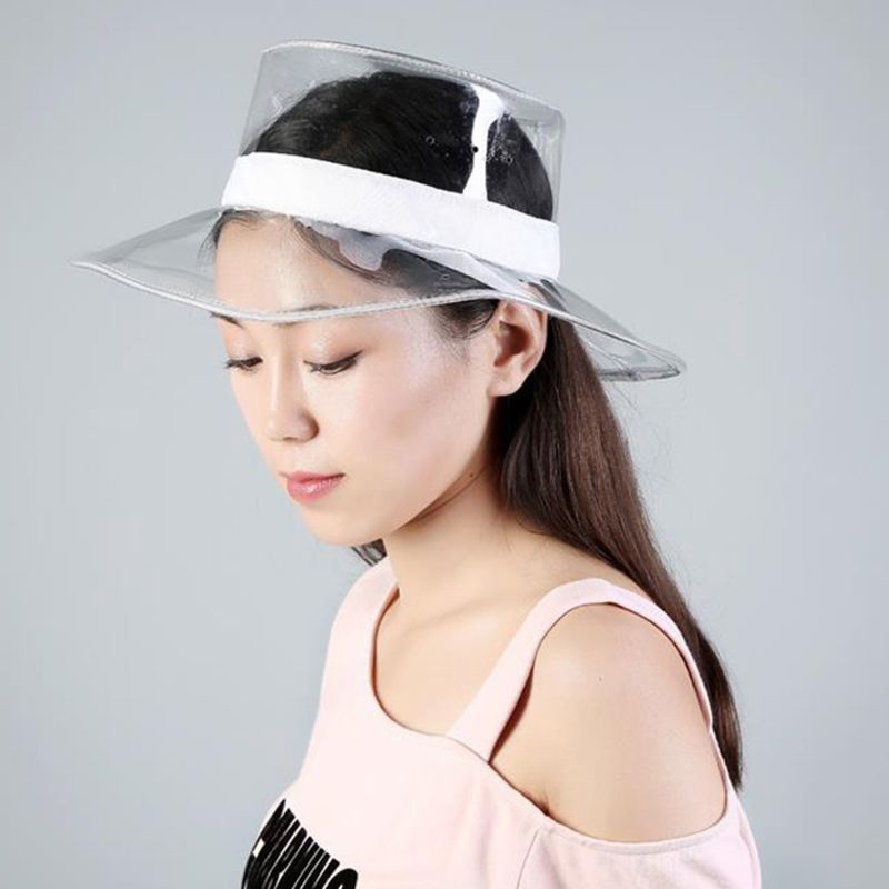 J❥ Women Men Summer Flat Transparent PVC Bucket Cap Waterproof Wide Brim