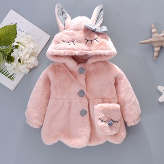 Áo Khoác Lông Cotton Màu Trơn Kiểu Hoạt Hình Dễ Thương Thời Trang Mùa Đông Cho Bé Gái Từ 9 Tháng Đến 3 Tuổi
