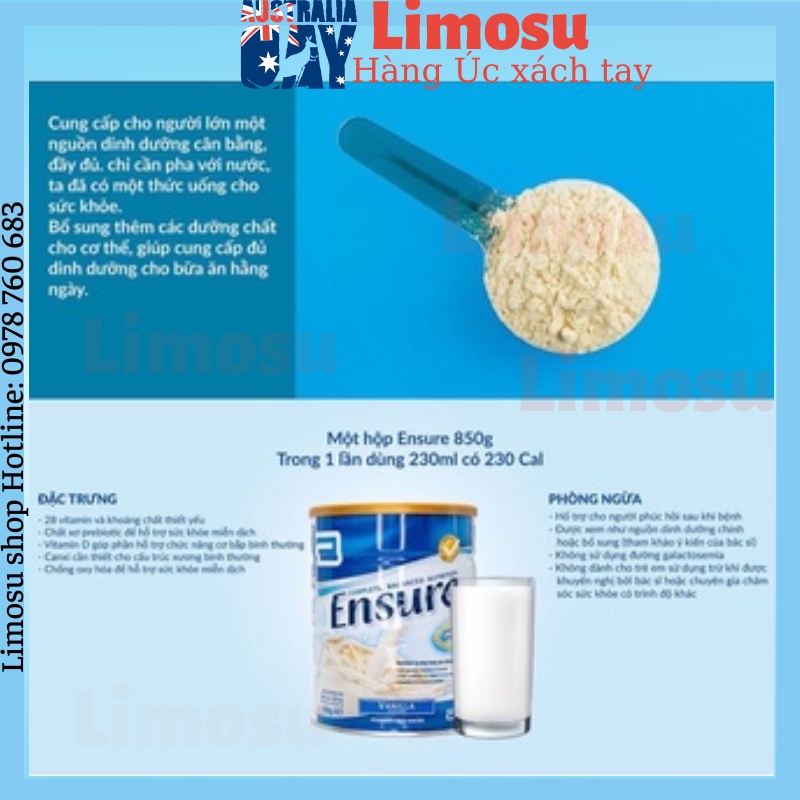 Sữa Ensure Úc Hộp 850g Hương Vanilla Chính Hãng Giá Tốt