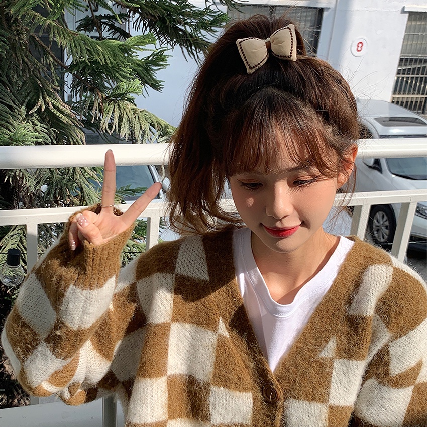 Dây Cột Tóc Cao Su Co Giãn Hình Nơ Màu Khaki Cho Nữ