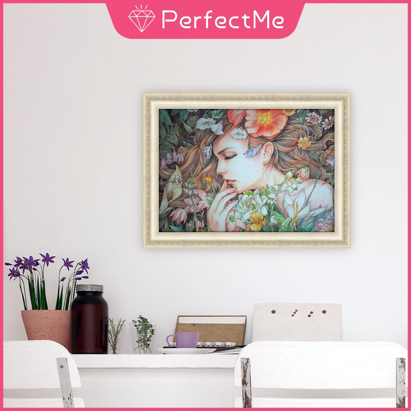 Bộ tranh đính đá 5d họa tiết cô gái độc đáo tự làm hai kích cỡ tùy chọn