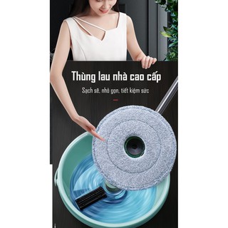 Cây lau nhà kèm chậu công nghệ vắt ly tâm giặt vắt thông minh (bao gồm 2 miếng lau) - Harushop168