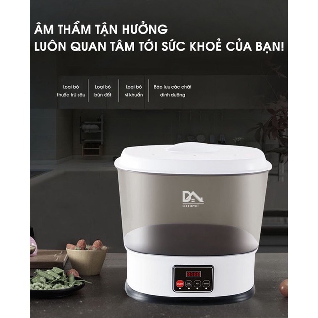 Máy Rửa Rau Củ Dhome HR-666 - Khử Trùng Thực Phẩm Rau Củ Quả, Các Loại Thịt, Thủy Hải Sản Bằng Sục Ozone 10L