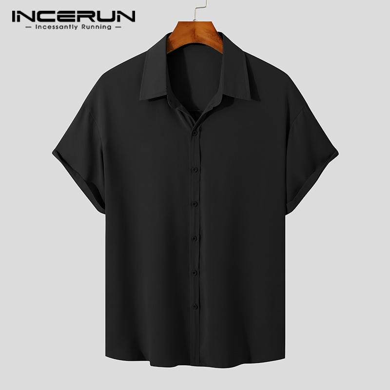 Áo sơ mi nam INCERUN ngắn tay màu sắc đơn giản