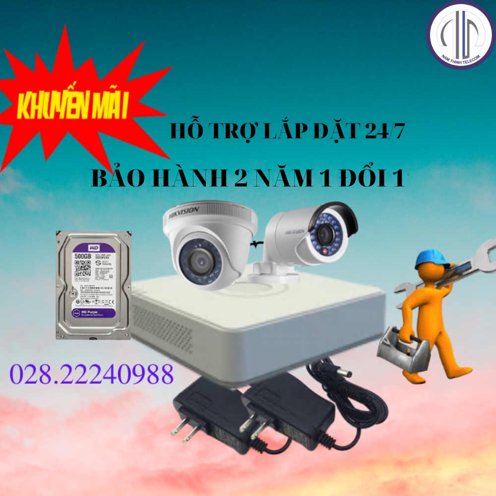 Bộ Camera HIKVISION 2 3 4 mắt đến 8 mắt 2mp FullHD đầy đủ phụ kiện đấu nối sẵn, có hướng dẫn lắp đặt hàng chính hãng