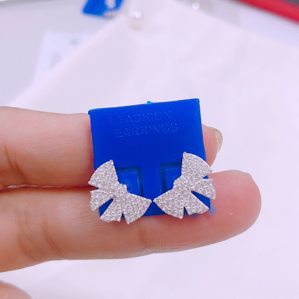 Bông tai nơ đính đá hàng đẹp LINH MIU SILVER