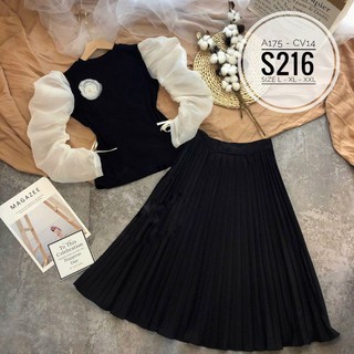 Bigsize Set CV áo tag nơ S216 (có bán tách lẻ áo A175 - chân váy CV14)