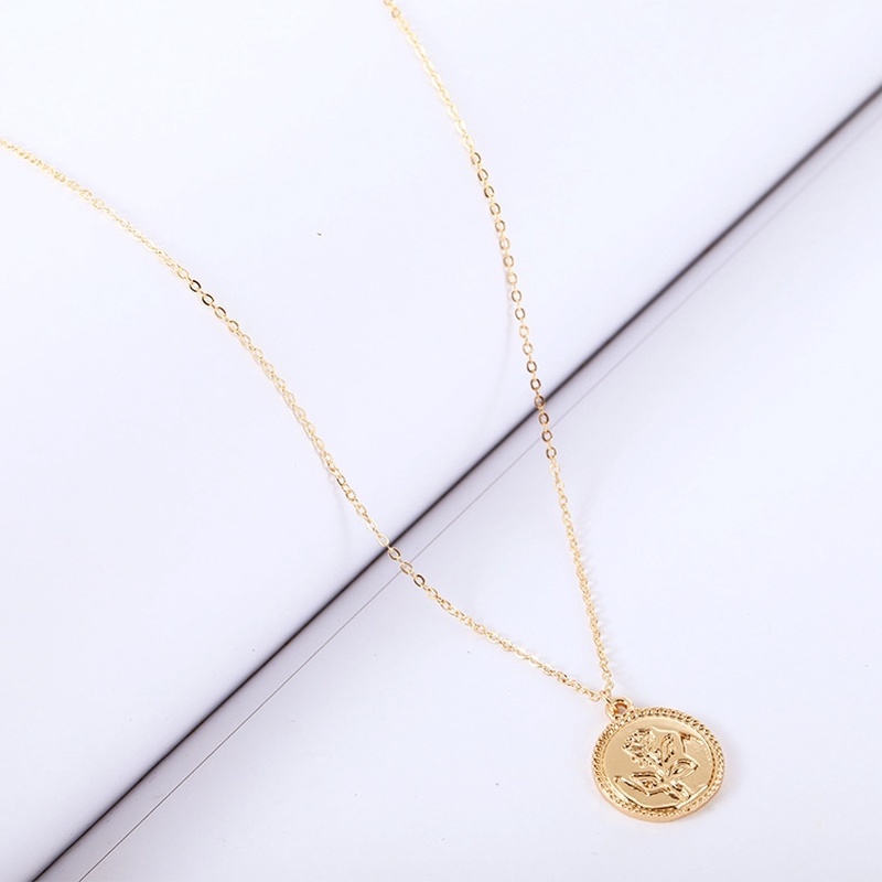 1 Vòng cổ Hợp Kim Mặt Tròn Khắc Hình Hoa Hồng Phong Cách Vintage