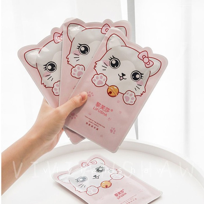 Mặt nạ dưỡng tay tinh chất sữa dê Niacinamide CyCy mèo nơ hồng Senabeauty