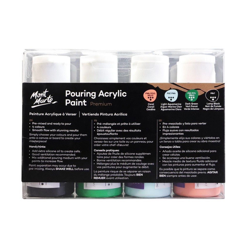 Bộ Màu Đổ Pouring Acrylic Mont Marte - Set Rainforest - 4 chai x 60ml - PMPP4205