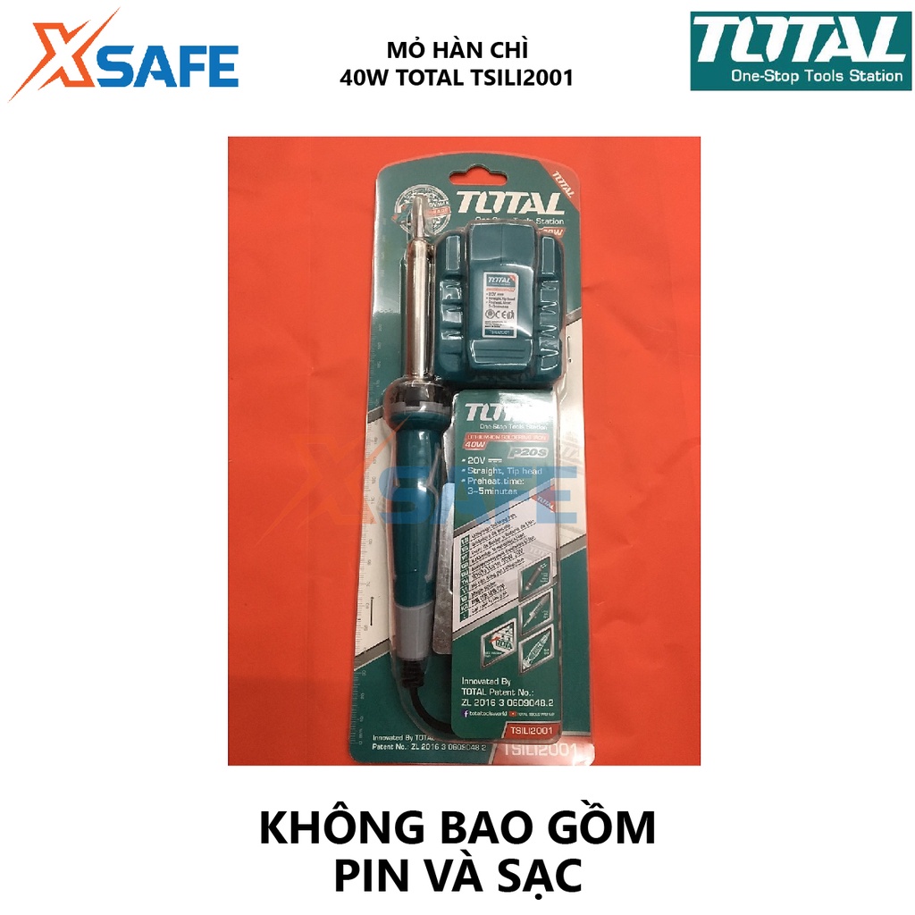 Mỏ hàn chì dùng pin TOTAL TSILI2001 Mỏ hàn thiết dùng pin Lithium 40W 20V - Không bao gồm pin và sạc - Chính hãng[XSAFE]