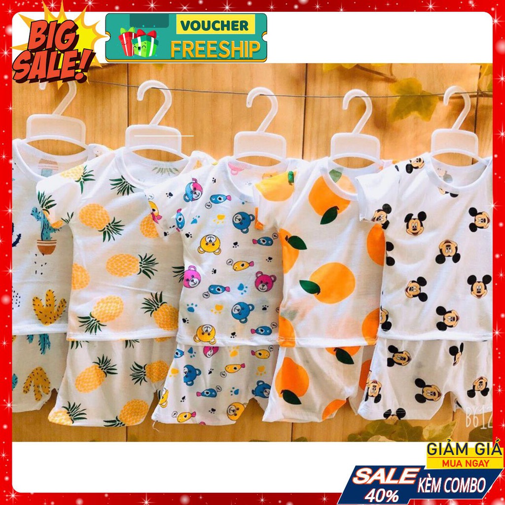 Combo 5 Bộ Cotton Hoa Quả Cài Cúc Vai Cho Bé Từ 5-15kg - Quần Áo Trẻ Em