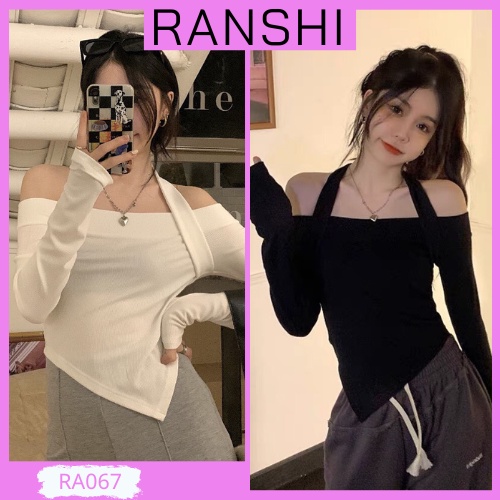 Áo Croptop Dài Tay Vạt Nhọn RANSHI Áo Croptop Khoét Vai Hở Lưng Xinh Xắn Cực Hot - RA067