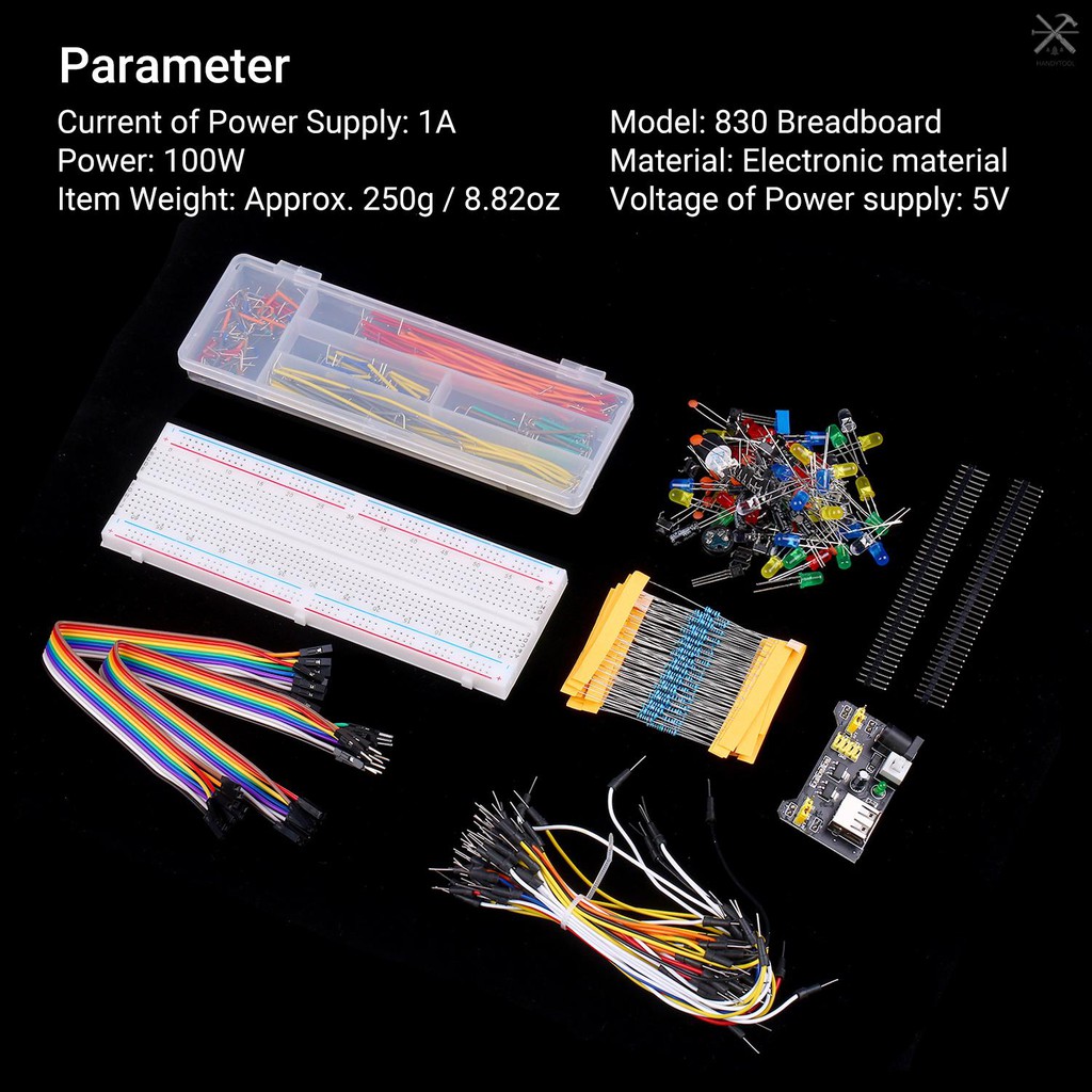 »830 Breadboard Set Electronics Component Starter DIY Kit with Plastic Box Compatible with Arduino UNO R3 Component Pack