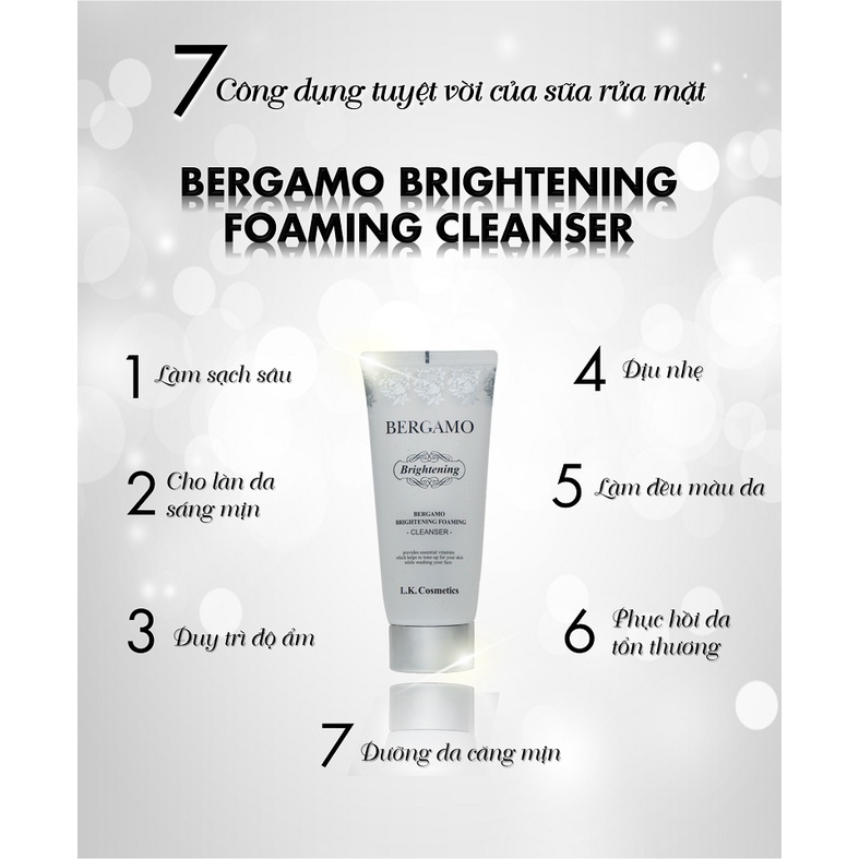 Sữa rửa mặt Bergamo Brightening dưỡng trắng, mềm da, đàn hồi foaming cleanser 150ml NPP Shoptido