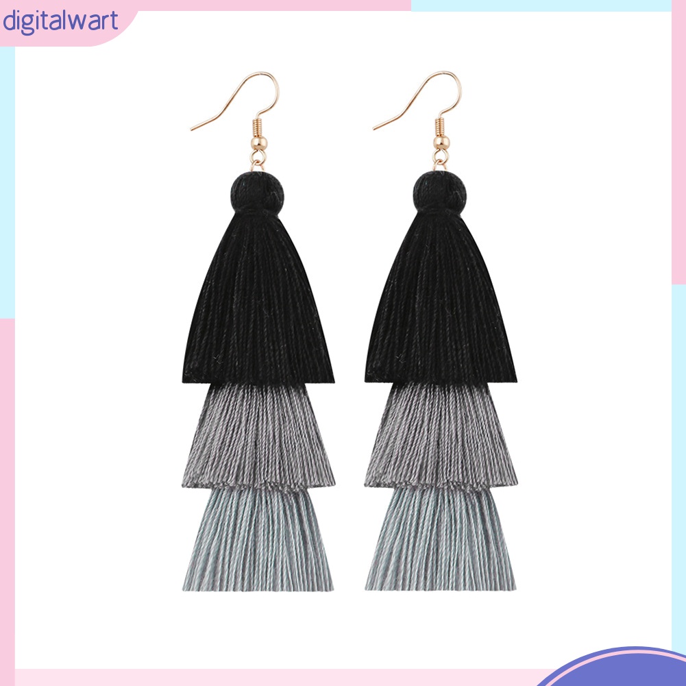 Bông Tai Dáng Dài Phối Tua Rua Nhiều Tầng Phong Cách Bohemian