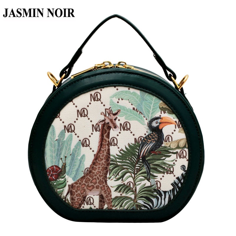 Túi đeo chéo JASMIN NOIR 22BL07166 hình tròn in họa tiết động vật phối dây xích thời trang cho nữ