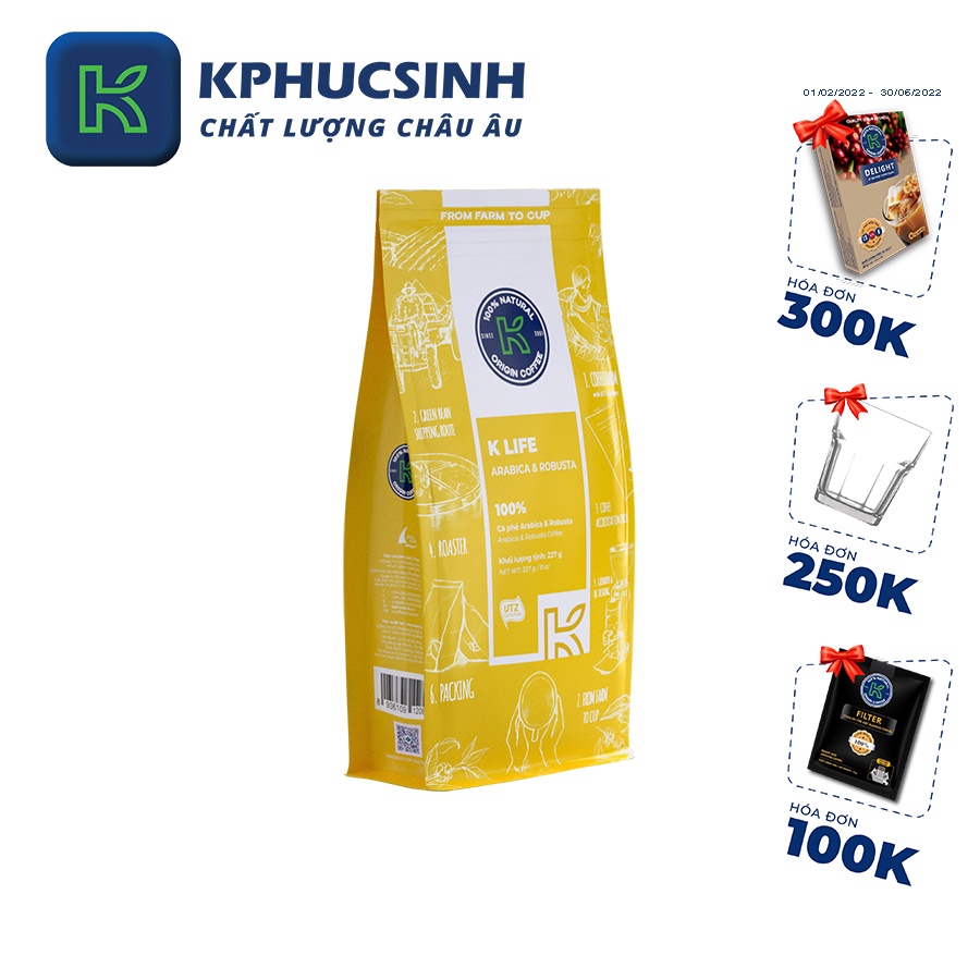 Combo 2 túi cà phê rang xay xuất khẩu K Life 227g/gói KPHUCSINH - Hàng Chính Hãng