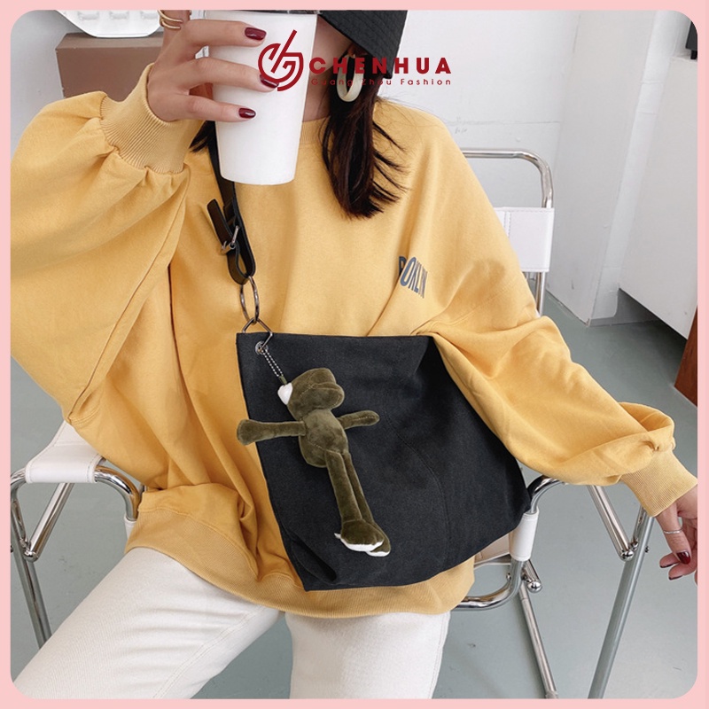 Túi đeo chéo túi đeo vai nữ ChenHua vải canvas trơn đựng a4 đi học đi chơi dây túi đeo vai da pu cao cấp TX25
