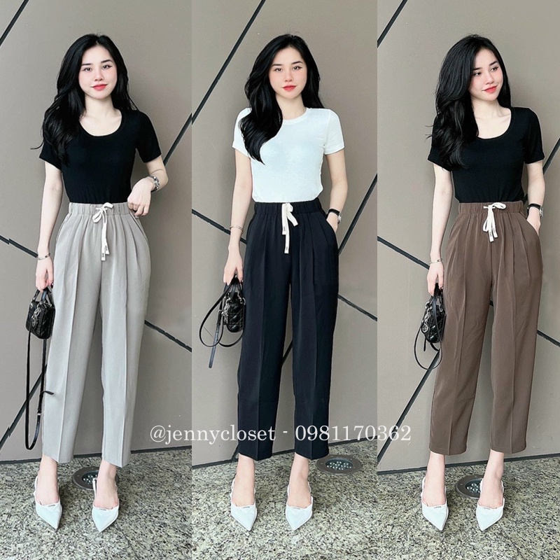 Quần baggy cạp chun lưng cao có dây rút kiểu quần vải nữ chất RUBY mềm mịn nhiều màu mặc ở nhà đi học làm thoải mái