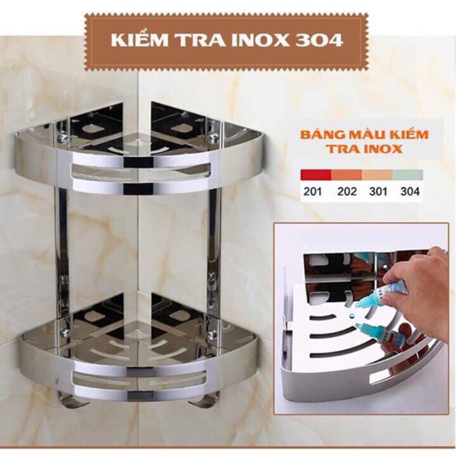 Kệ góc đa năng nhà tắm 2 tầng INOX SUS 304 cao cấp không rỉ , sáng bóng - QM0047