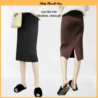 Chân váy len bút chì tăm mềm mại loại len đẹp, dáng chùm gối với chiều dài 65cm