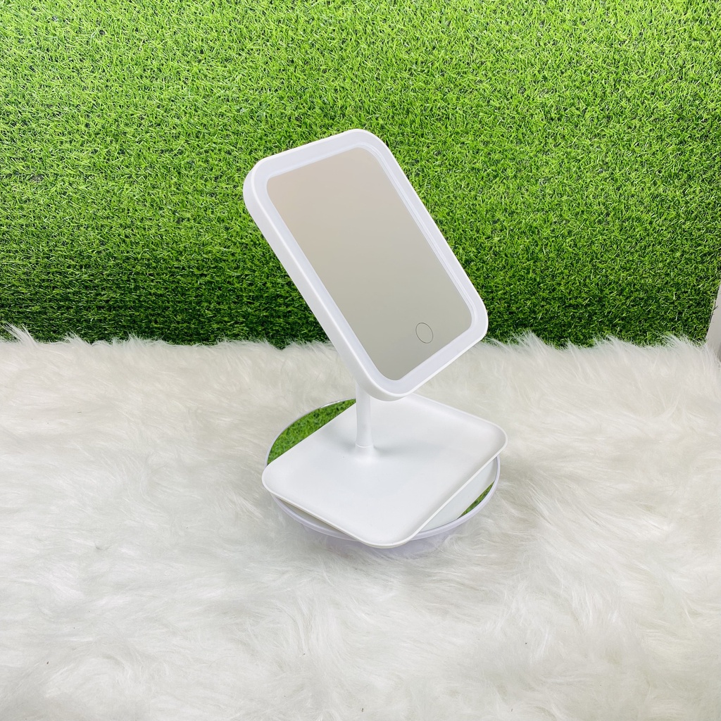 Gương Trang Điểm Để Bàn Đèn Led Chữ Nhật Có Khay