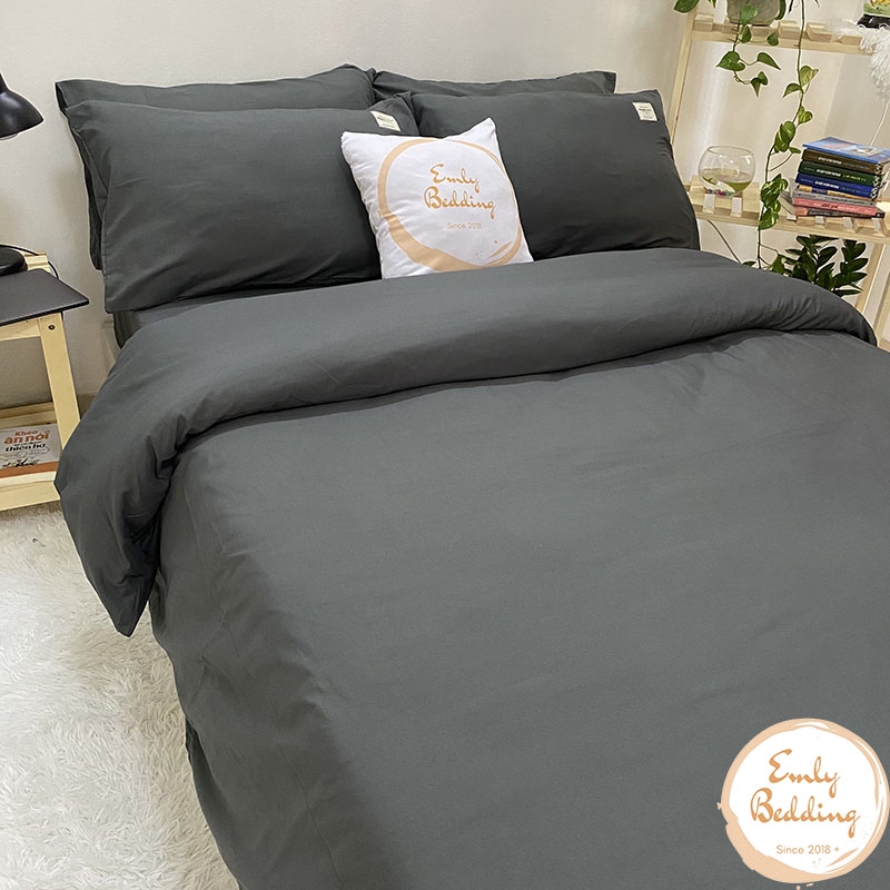 Bộ Chăn Ga Gối Coton Tici Emly Bedding Mẫu Ghi Đậm