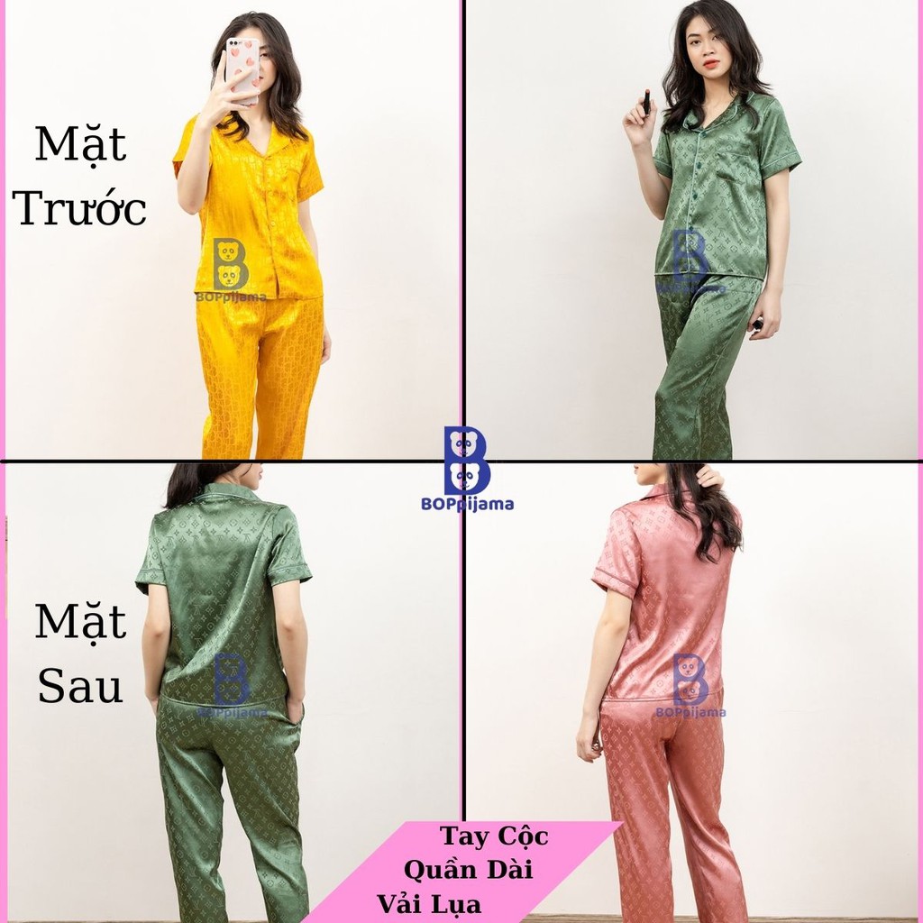 Bộ đồ ngủ nữ pizama tay ngắn cộc quần dài chất lụa, pyjama mặc nhà thoải mái- HATIBO 10