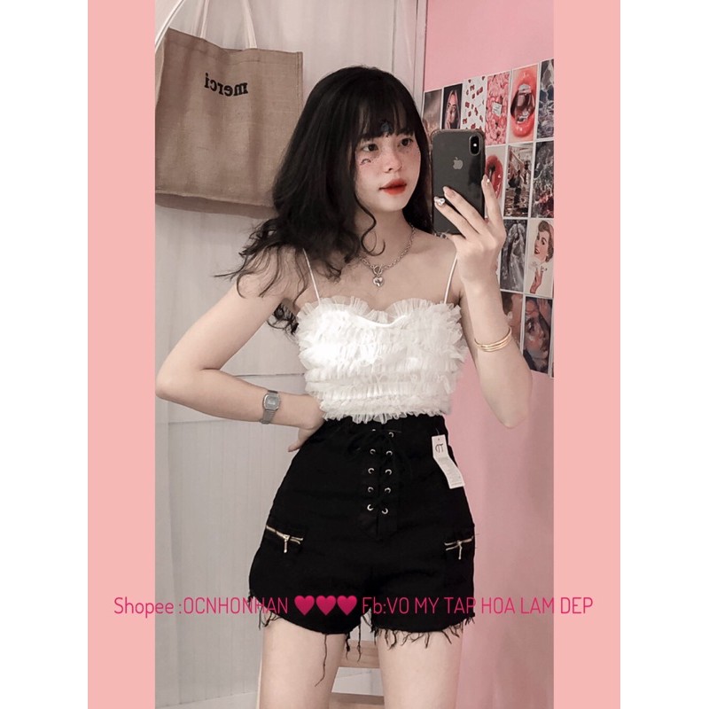 set áo hai dây nhún lưới phối quần short kaki | BigBuy360 - bigbuy360.vn