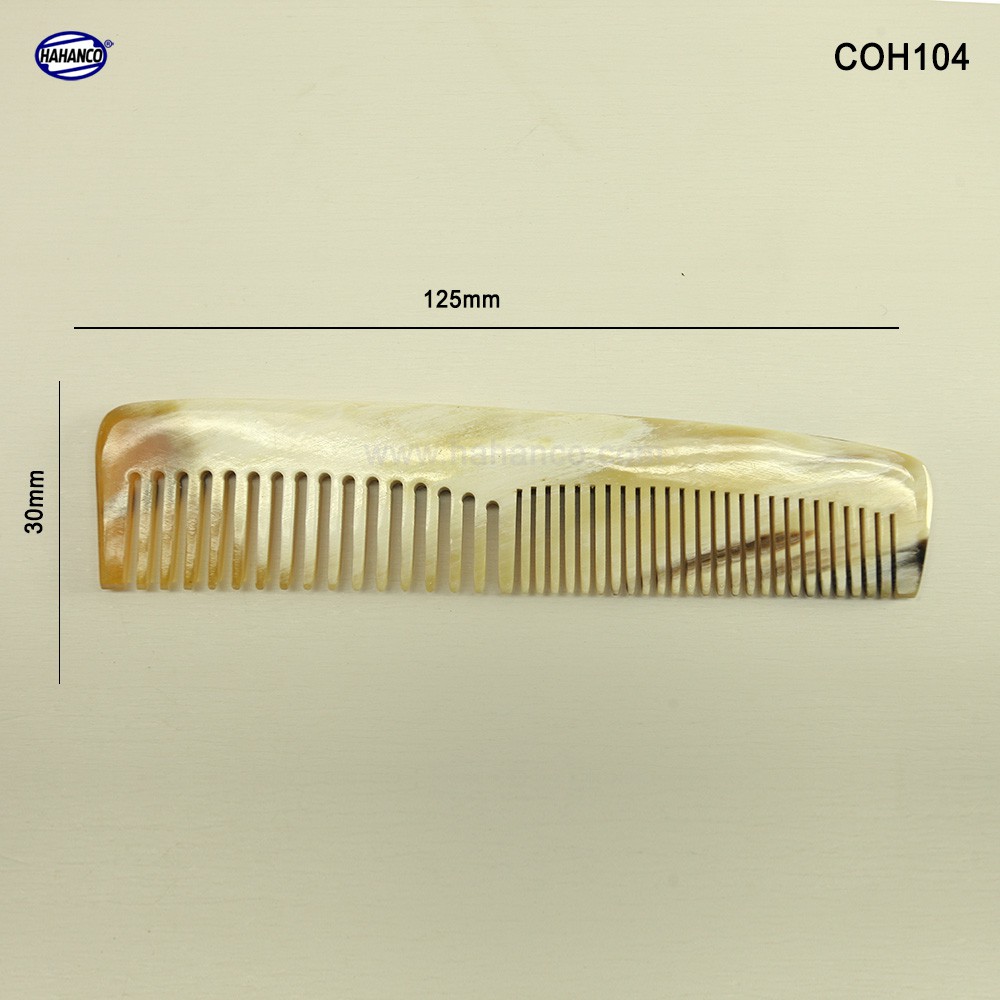 Lược Sừng HAHANCO COH104 Mẫu Bằng Đầu Có 2 Loại Răng (Size: S - 12,5cm)