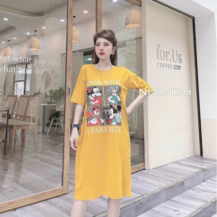 váy thun suông cộc tay in hình con vật 3 màu chất cá tính