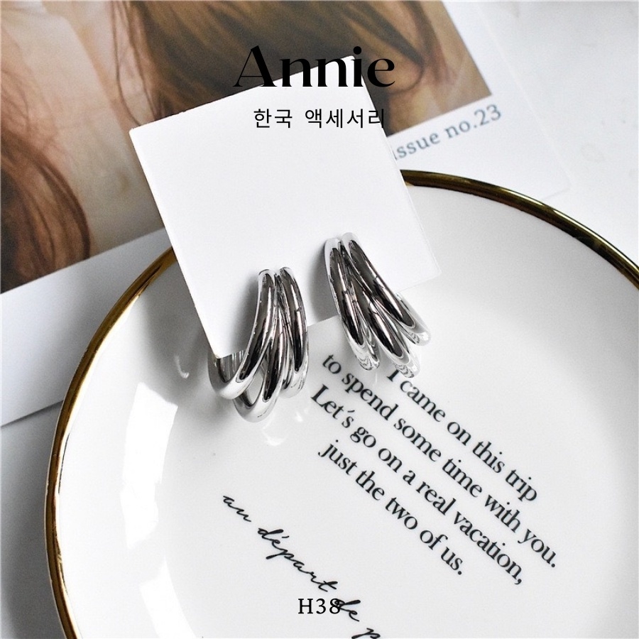 Bông tai tròn kim loại mạ hàn quốc cá tính thời trang ANNIE - H38
