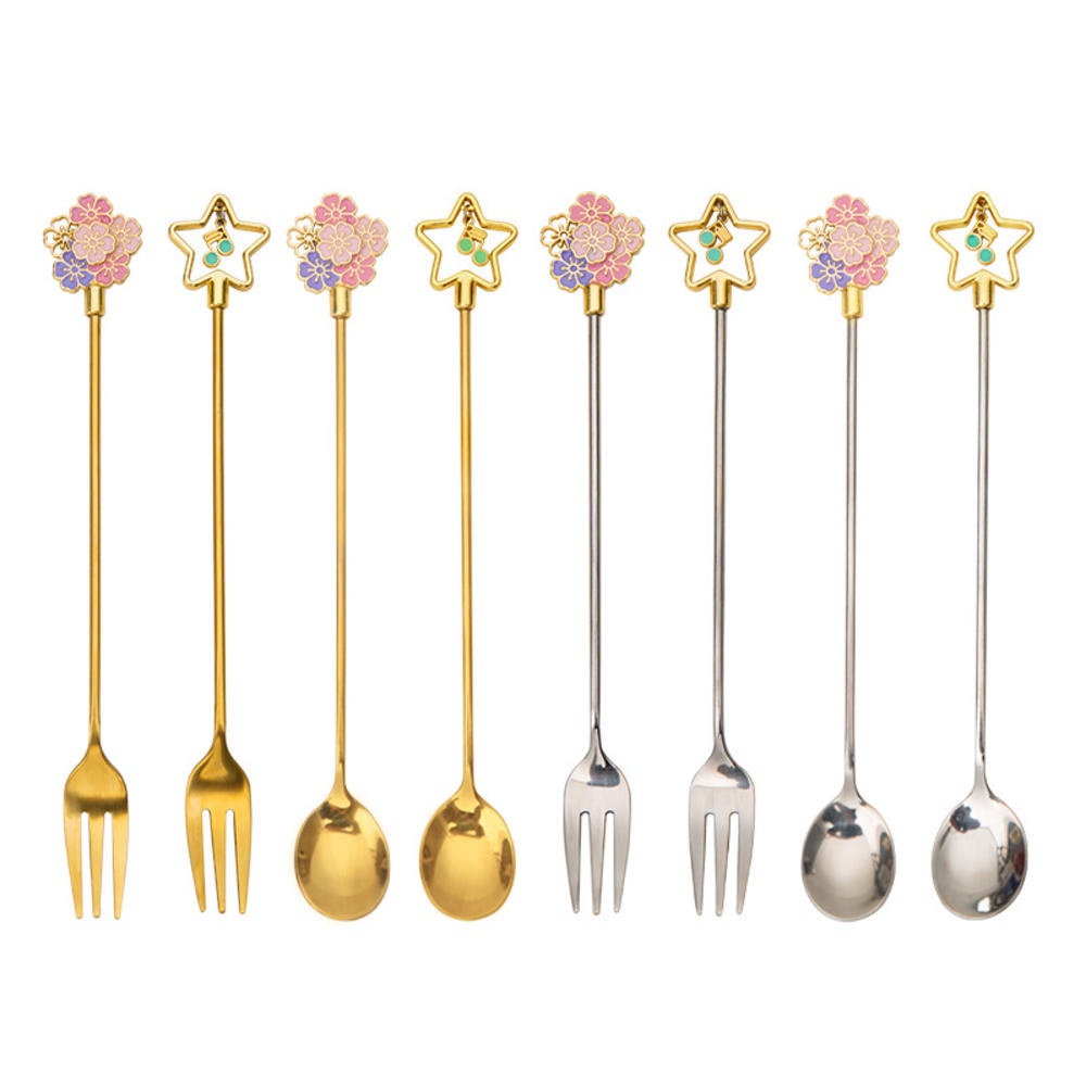 1 muỗng nĩa bằng thép không gỉ hình ngôi sao năm cánh dùng ăn món tráng miệng