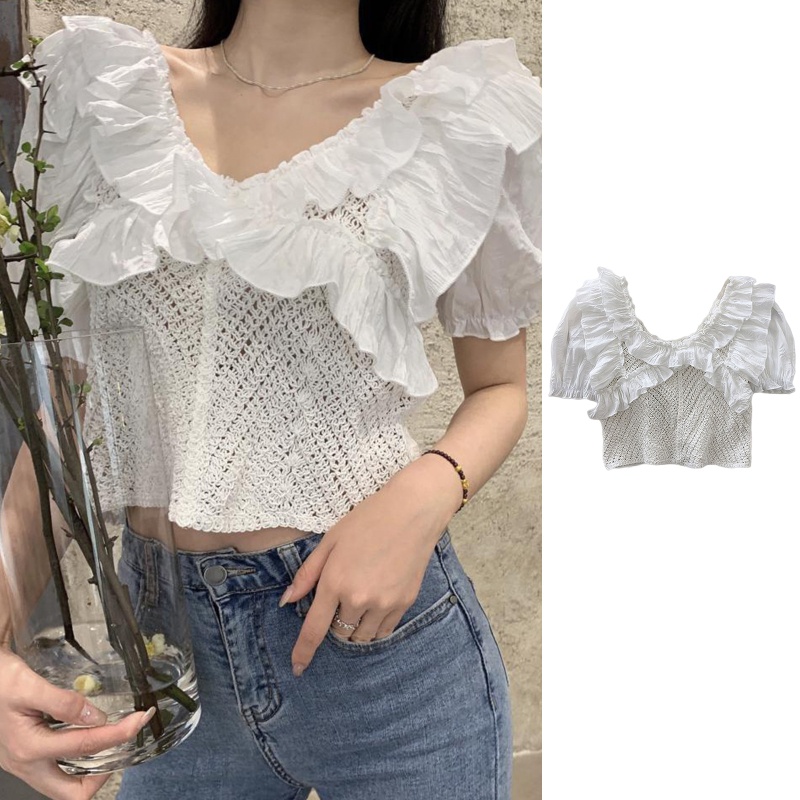 Áo Kiểu Chiffon Tay Phồng Cổ Chữ V Thời Trang Mùa Hè Cho Nữ