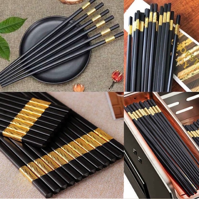 Bộ 10 đôi đũa hợp kim mạ vàng Hàn Quốc