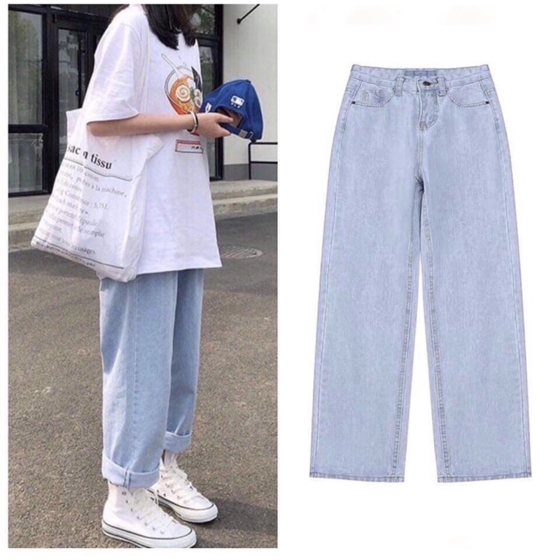 Quần Jean Ống Rộng Dài Lưng Cao Cao Cấp YUMI BÁN SỈ Quần jean Ống Rộng Trơn Hot Trendy 2021