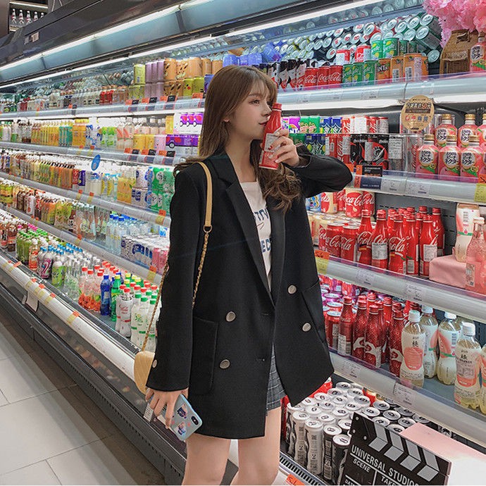 Mới 2021 Nữ bộ đồ của phụ mùa xuân và thu trung bình giản dị Phong cách hàn quốc rộng rãi học sinh áo khoác kẻ s