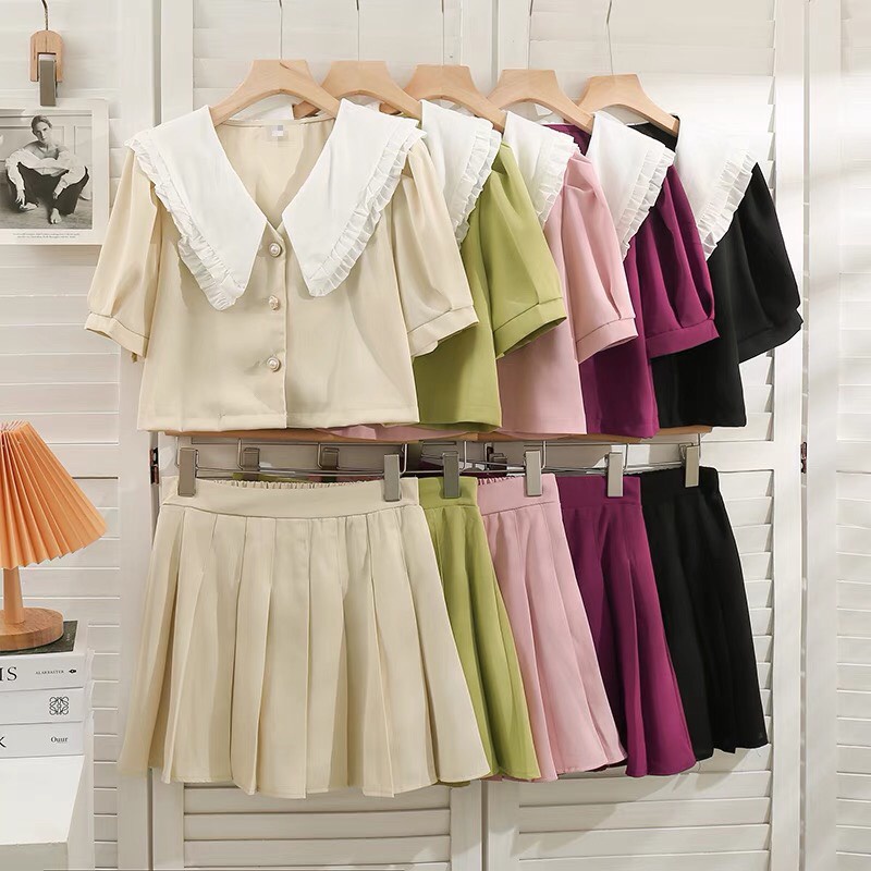 Set váy nữ sang chảnh Hàn Quốc mùa hè croptop đi chơi cute bánh bèo tiểu thư SVN002