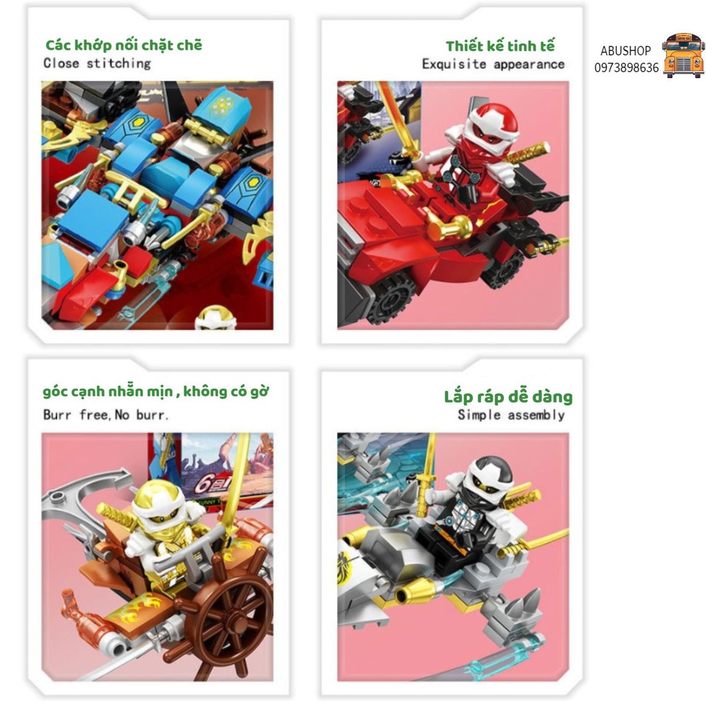 Lego NINJASN LECACYO bộ FullFREESHIPBộ lego lắp ráp ninja hợp khối ROBOT, Bộ đầy đủ 6 xe và hộp bé A69