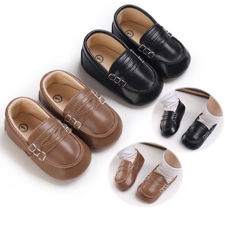 Spot Newborn Baby Boss Boys Formal Shoes Fashion Black Brown PU Leather Shoe for 1st Birthday Wedding Party Footwear