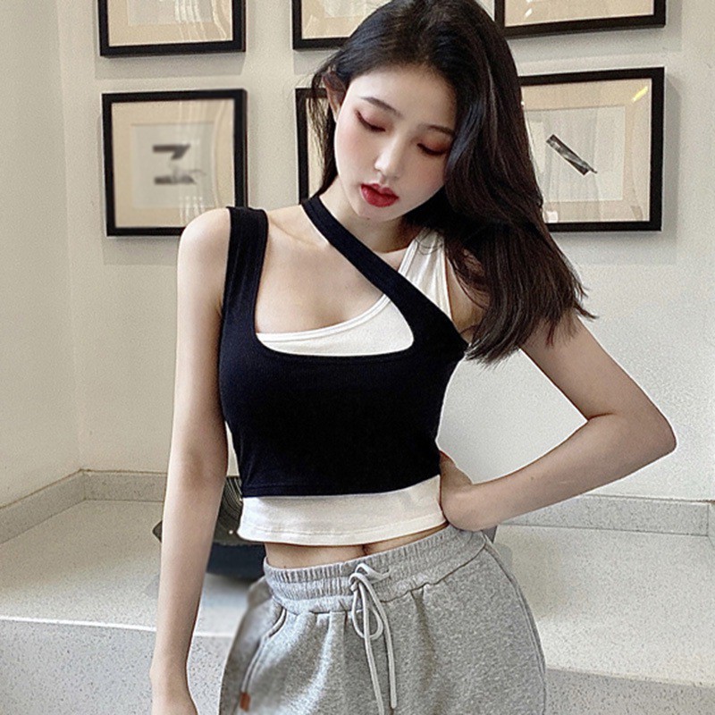 A Sense Of Design Fake Two-piece Short Sling Top Women\'s Slim Cropped Vest | BigBuy360 - bigbuy360.vn