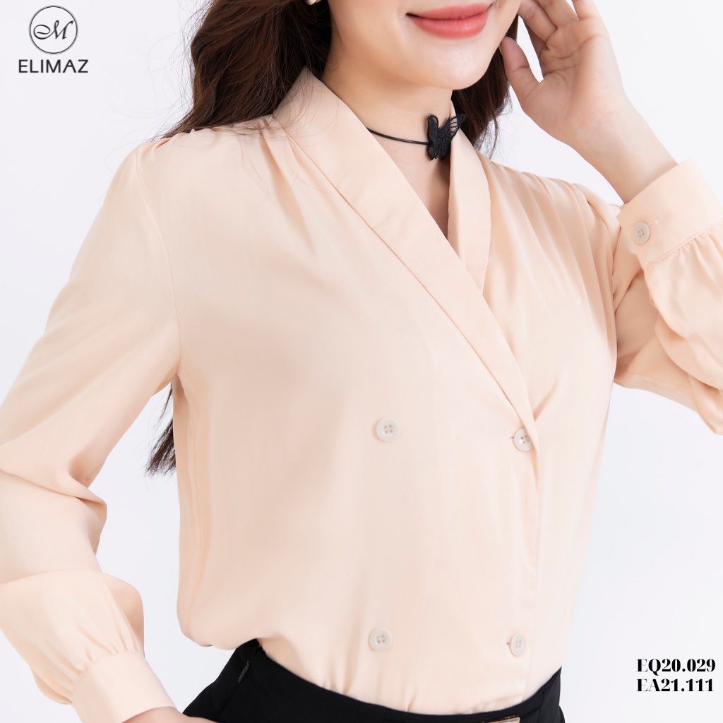 Áo sơ mi nữ công sở Elimaz cổ vest dài tay trơn EA21.111