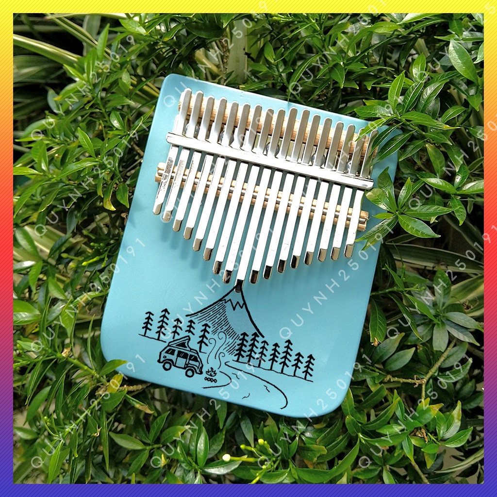 Đàn kalimba 17 phím gỗ nguyên tấm cao cấp âm vang hay có khắc hoạ tiết thiên nhiên tuyệt đẹp - QLBD1316