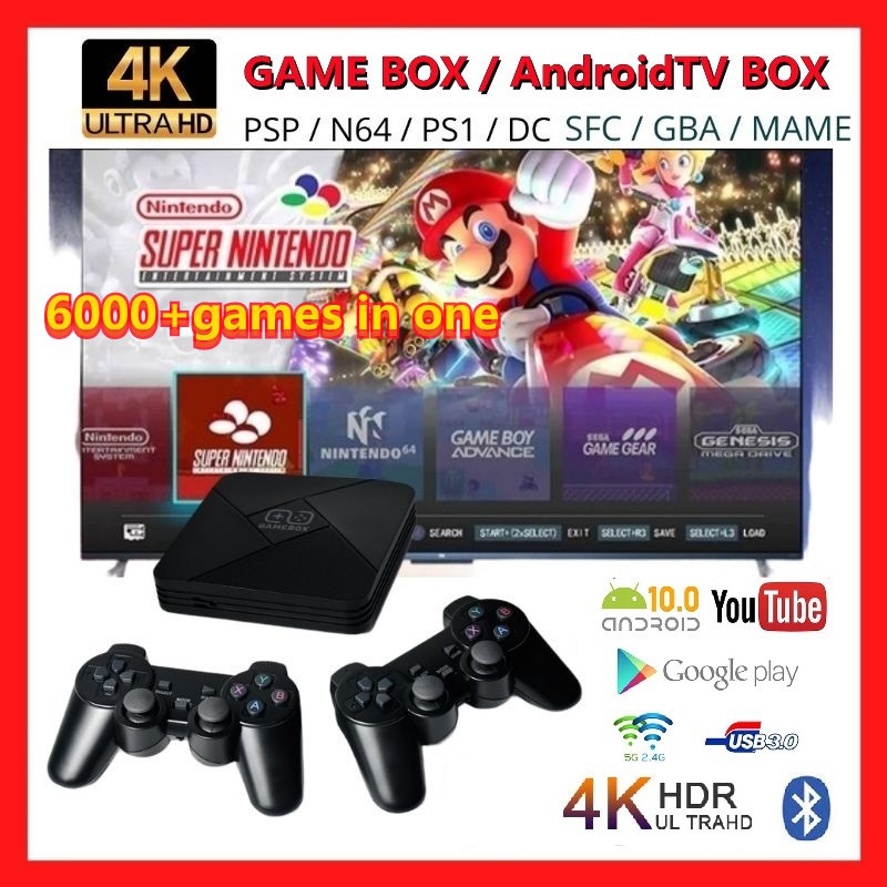 Hộp Tv Chơi Game G5 D905 2.4 / 5g Wifi 4k Hd X 50 + 6000 + Game Retro Cho Psp / Ps1 / N64 / Dc