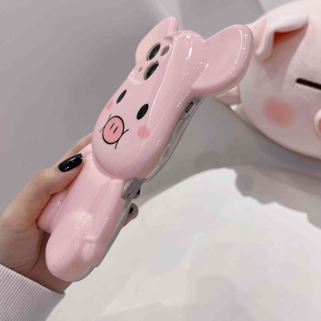 Ốp Điện Thoại Hình Gấu / Heo Hồng 3D Cho IPhone14Pro Max IPhone 12 Pro Max