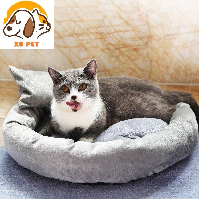 Ổ Đệm Nằm Cho Chó Mèo Hình Tròn Có Thể Thào Rời Tặng Kèm Gối