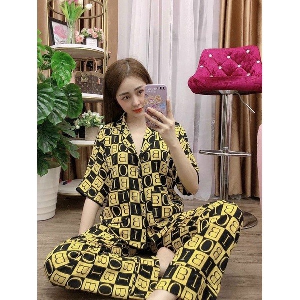 Bộ pijama nữ lụa mango tay cánh dơi freesize 55kg - 70kg